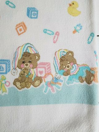 Vtg Riegel Teddy Bear Baby Flannel Receiving Blanket USA Sleep Stripe Pajama Pin 2