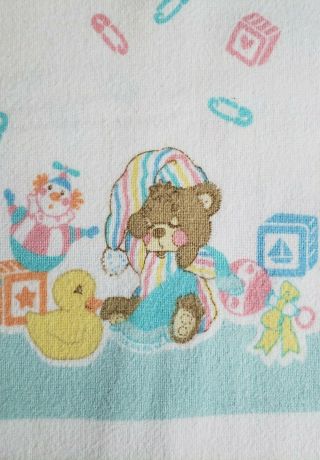 Vtg Riegel Teddy Bear Baby Flannel Receiving Blanket USA Sleep Stripe Pajama Pin 3