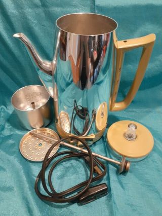 Vintage General Electric 9 Cup Immersible Coffee Percolator Pot Gold Trim