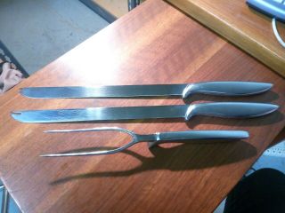 Vtg Gerber Legendary Blades Carving Set Of 2 Snickersnee Knives & 1 Ron Fork