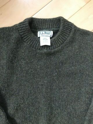 Ll Bean Vtg Wool Sweater Mens Sz Medium Made Usa Olive Green Vintage Crewneck