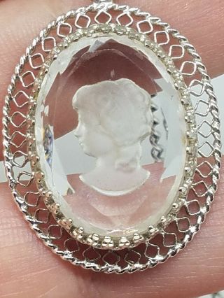 Vintage WHITING AND DAVIS Clear Glass Intaglio Cameo Pendant Necklace 2