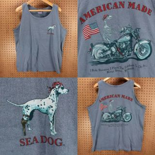 Vtg Pigment Dyed Cotton Tank Top T - Shirt Xl Sea Dog Sailor Biker Usa Freedom