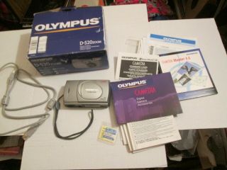 Vintage Olympus D - 520 Zoom Digital Camera W/ Box And Manuals Card And Disc