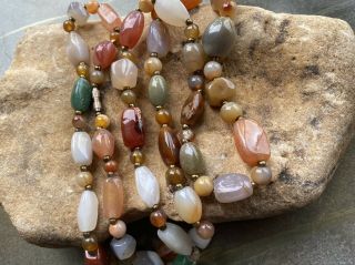 Vintage Natural Polished Agate Stone Single Strand Beggars Beads Necklace 40 