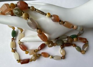 Vintage Natural Polished Agate Stone Single Strand Beggars Beads Necklace 40 