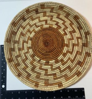 Vintage 14” Round Circular Wicker Rattan Basket Serving Tray Flat Woven