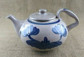1991 Bbp Beaumont Brothers Pottery Vintage Blue Flower Teapot