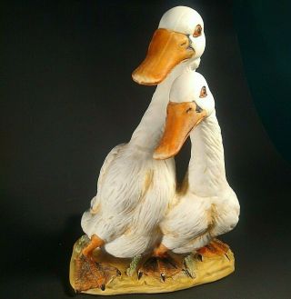 Peking Ducks Figurine Hand Painted 7 1/2 " H White Orange Vintage Large