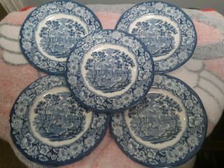 Vintage Staffordshire Liberty Blue Monticello Bread Butter Plates Set Of 5