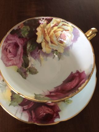 Vtg STANLEY Teacup & Saucer Pink & Yellow Roses on Bone China ENGLAND 2