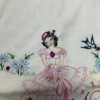 Vintage Embroidered pillow cases set of 2 antebellum lady girl floral pink 3