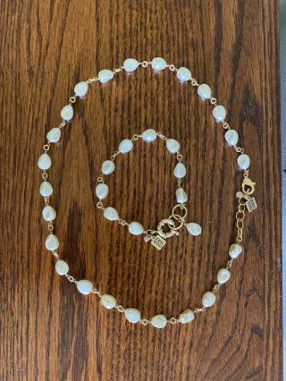 John Wind Modern Vintage Faux Pearl Necklace Bracelet Set Signed Classic Retro