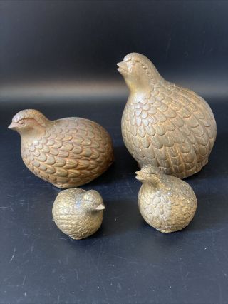 Set Of 4 Vintage Brass Quail Partridge Bird Figurines Paperweight Statues India