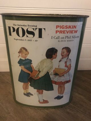 Vintage Metal Trash Can Norman Rockwell Saturday Evening Post Made U.  S.  A