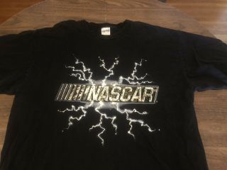 Vintage Nascar Racing Checkered Flag Series Lightning Bolt Logo Xl Black T Shirt