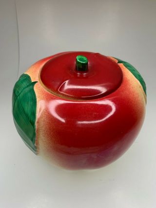 Vintage Blushing Apple Canister Cookie Jar Hull Pottery Red Apple Cookie Jar