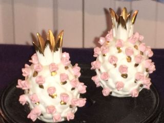 Vintage Lefton Pink Pineapple Salt And Pepper Shakers With Roses