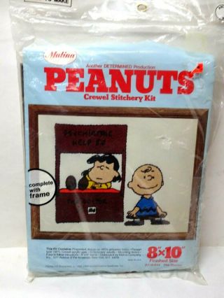 Vintage 8 X 10 " Malina Peanuts Crewel Stitchery Kit W/frame 8110 - 014 " Doctor "