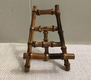 Vintage Chinoiserie Burnt Bamboo Easel Photo Plate Art Picture Stand 5” H