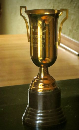 Vintage 1951 Copper Trophy Cup From Greeley,  Co W/ Deco Handles & Bakelite Base