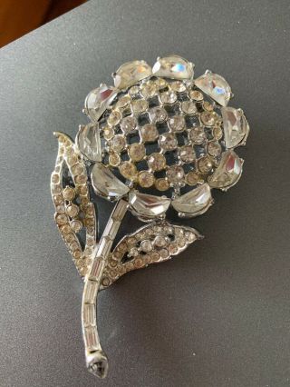 Dazzling Vintage High End Crystal Rhinestones 3d Flower Brooch Pin Baguette