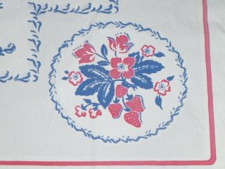 Vtg Cotton Tablecloth Red White Blue Strawberries 51 " X 64 " Has Rust Marks
