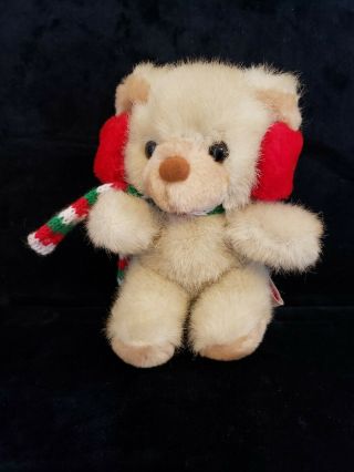 Russ Berrie & Co.  Tuff Teddy Bear With Earmuffs And Scarf Vintage