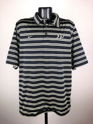 Men’s Vintage Nike Fit Dry Purdue Boilermakers Black Striped Polyester Golf Polo