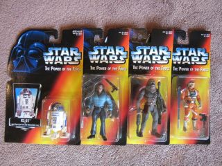 4 Moc Figures Kenner Star Wars The Power Of The Force Nos R2 Luke Chewbaca Lando