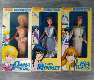 1985 Matchbox Robotech Dana Sterling Lisa Hayes Lynn Minmei Character Dolls Mib