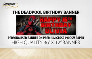Personalised Marvel Deadpool Birthday Banner 36 " X12 " 190gsm Premium Gloss Print