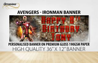 Personalised Marvel Iron Man Birthday Banner 36 " X12 " Gloss 190gsm Premium Print