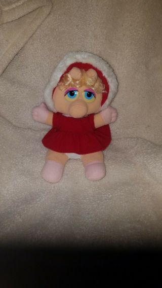 Vintage 1987 Jim Henson Muppet Baby Miss Piggy Plush Toy Red Dress Hood.  Ala