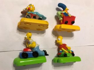 4 X Burger King The Simpsons Figures In Race Cars From 1992