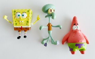 Vintage Spongebob Squarepants 2001 5” Bendable Toy Figures - Patrick Squidward