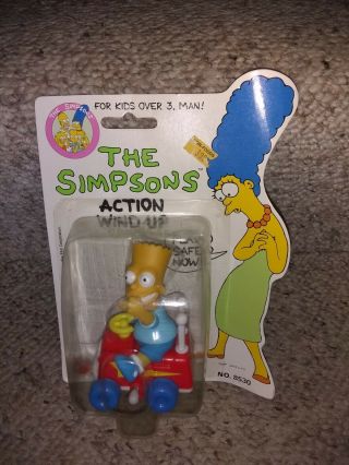 Rare Vtg 1990 Mattel The Simpsons Bart Riding Toy Car Wind - Up Toy