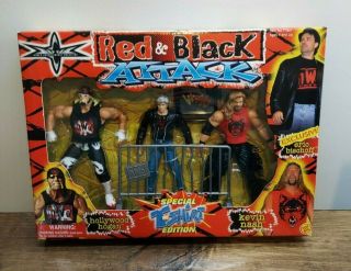 Toybiz Wcw Red & Black Attack Vintage 1999 Hogan,  Bischoff,  & Nash Nib Nwo Wwf