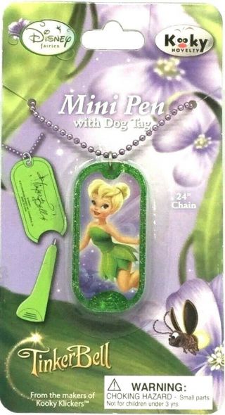 Disney Fairies Tinker Bell Mini Pen Dog Tag Fairies Chain Necklace Jewelry 1