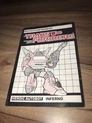 Inferno Action Figure Instruction Booklet Only,  1984 G1 Transformers