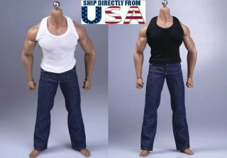 1/6 Tank Top Vest Blue Jeans For 12 " Muscular Body Phicen M33 M34 M30 Worldbox
