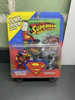 Superman Hunter Prey & Doomsday Action Figures W/ Comic Book Kenner 1995 Hasbro