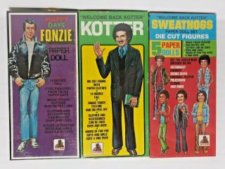 Happy Days Fonzie And 2 Welcome Back Kotter Paper Doll Kits Vintage 1976 All
