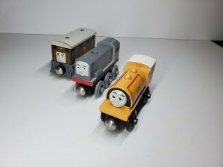 Vintage Thomas The Train Wooden Trains Dennis,  Bill,  And Toby Wooden Train Cars