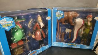 Rare 12 " Disney Heroes Deluxe Action Figure Set Peter Pan And Captain Hook