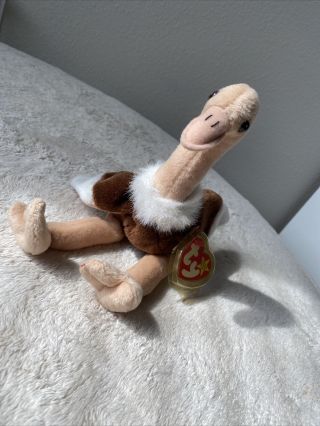 Rare Vintage Ty Beanie Baby " Stretch The Ostrich " Retired 1997 ☆☆errors☆☆