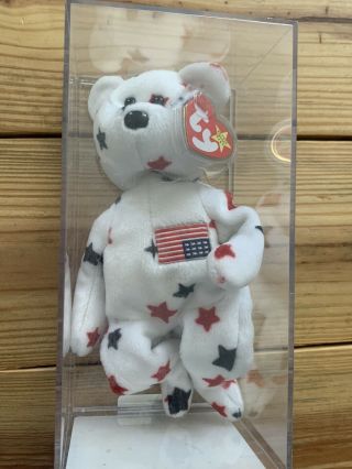 Ty Beanie Babies - Glory The Bear With Upside Down Flag Certified