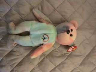 Ty Beanie Baby Peace Bear 1996 Retired rare tag with errors 3