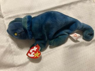 1 90’s Collectible Toy - Rainbow The Chameleon Beanie Baby 1997 With Errors