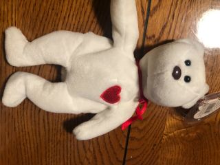 Ty Beanie Babies Rare Valentino,  Red And White,  Spelt Origiinal About 8.  5 Inches